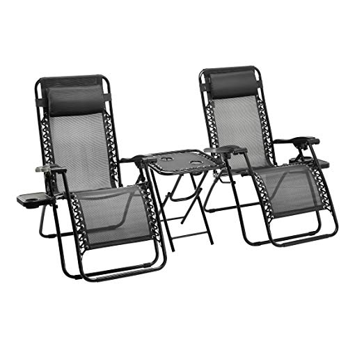 AmazonBasics Sedie a sdraio Zero Gravity con tavolino set da 2 nero