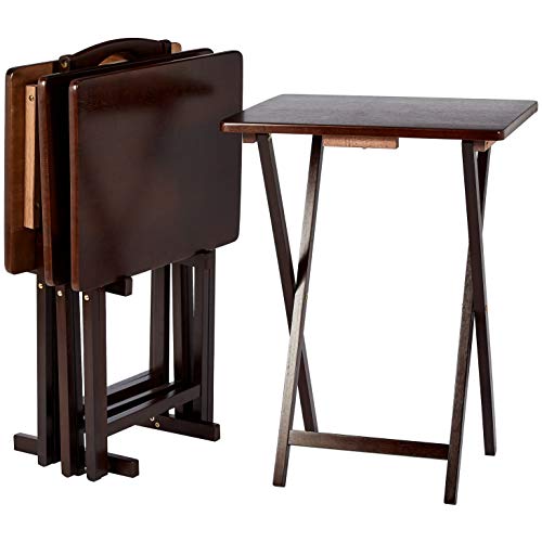 AmazonBasics set da 4 tavolini alti pieghevoli per snackcena stile classico con rastrelliera  Espresso