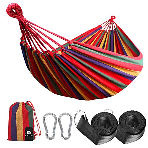 Anyoo Amaca in Cotone da Esterno per Giardino Portatile Campagna Tela Letto Corde Oscillanti capacit 200 kg Leggera con Borsa per Giardino Cortile Spiaggia Backpacking Escursionismo