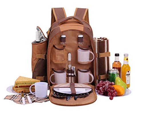 Apollowalker zaino da picnic borsa termica con posate coperta e altri accessori per 4persone