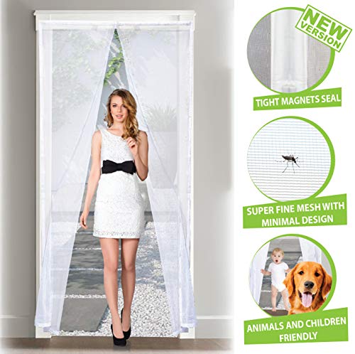 ARCOL Zanzariera Magnetica per Porte Premium Rete Tenda Impenetrabile 140x240 cm di Design Minimal Totalmente Magnetica Chiusura Automatica Bianca