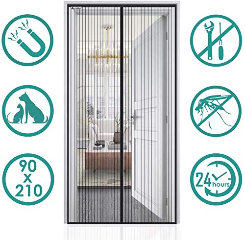 Auxmir Zanzariera Magnetica 90 x 210CM Tenda Zanzariera Porta Ingresso Cortile Anti Insetti Traspirante Chiusura Automatica con 28 Magneti Rete Super Fine