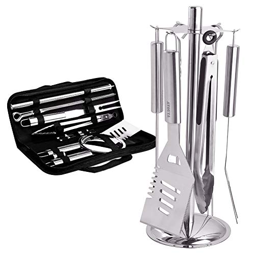 AYOUYA Utensili Barbecue Set di Griglia per Barbecue 13 Pezzi in Acciaio Inox con Supporto in Custodia Nylon Perfetto per Campeggio Party Picnic allAperto