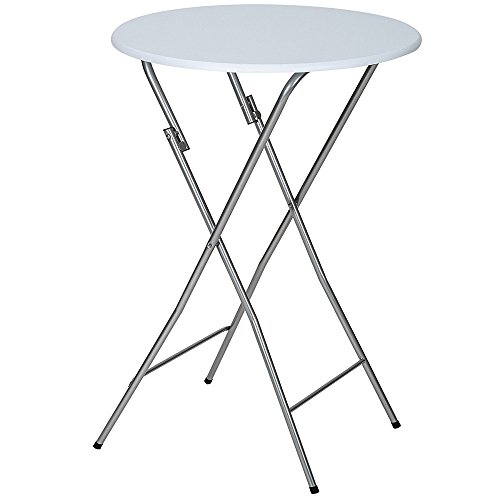BAKAJI Tavolino Bistrot in Metallo per Esterno Pieghevole Diametro 60 cm Altezza 110 cm Tavolo Alto Piano Rotondo in MDF per Bar Casa Giardino Ristorante Colore Grigio