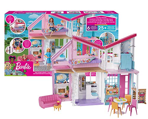 Barbie La Nuova Casa di Malibu Playset Richiudibile su Due Piani con Accessori 61 cm Giocattolo per Bambini 3 Anni FXG57