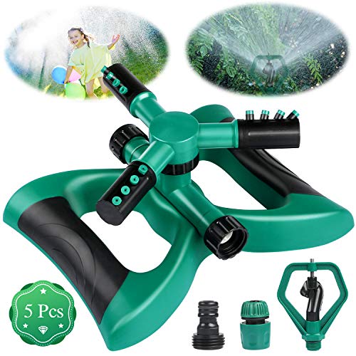 Bearbro Irrigatore per Giardino Garden Prato irrigatore Automatico Acqua irrigatore a 360 Gradi Spruzzatore a 3 Bracci con Braccio Girevole Sprinkler System