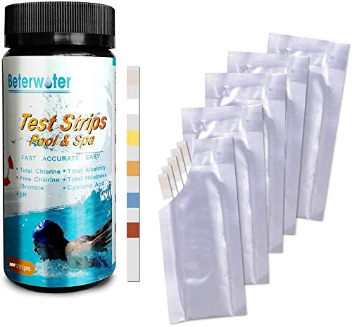 Beterwater Piscina Test Strisce 6 in 1 Strisce Reattive per Piscina Acqua Cloro Residuo Bromo PH Alcali Totali Durezza Acido Cianurico 50