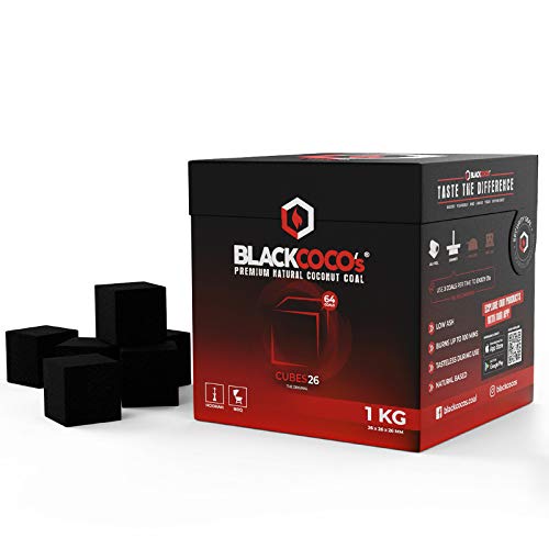BLACKCOCOs 1 KG Carbone Naturale di Prima Qualit per Narghil e BBQ Carbonella al Cocco di alta qualit per Narghil Barbecue Cubo di Carbone per Narghil e BBQ con Lunghi Tempi di Combustione
