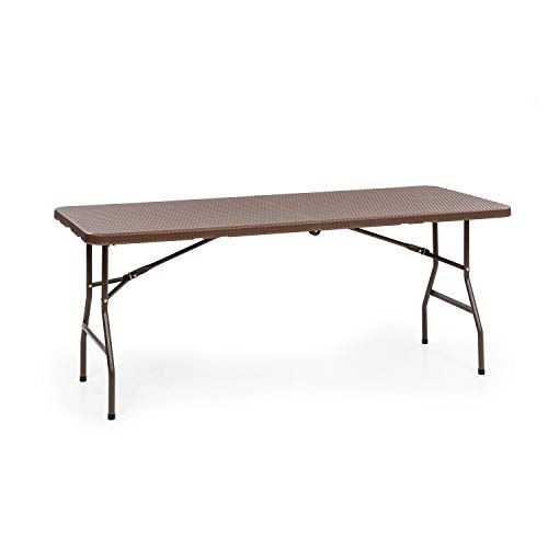 blumfeldt Burgos Family  Tavolo Pieghevole Tavolo da Giardino Apetto Rattan Superficie Tavolo 178x73cm 6 Persone MaterialiPolietilene e Acciaio con Rivestimento a Polvere 13kg Marrone