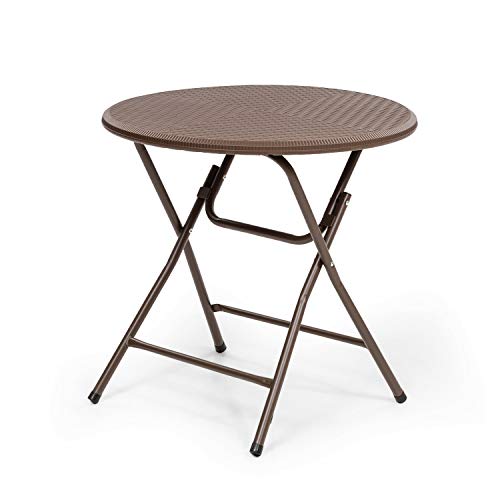 blumfeldt Burgos  Tavolo Rotondo Pieghevole da Giardino Aspetto Vimini 76cm 4 Persone Polietilene ad Alta Densit Acciaio con Rivestimento a Polvere Protezione UV e Intemperie Marrone