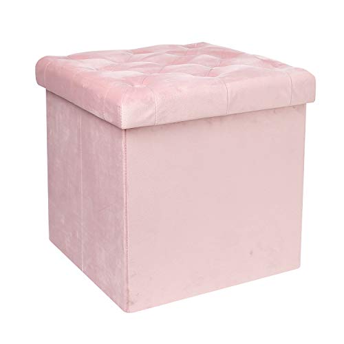 Bonlife cassapanca con contenitore portaoggetti con coperchio in tessuto poggiapiedi pieghevole in velluto Flanella Colore rosa Medium