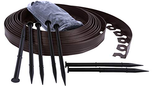 Bordo Flessibile da Giardino Bordo Flessibile per Il Giardino Bordo da Giardino in plastica 4cm di Altezza Marrone 10 Metri 30 Chiodi di Fissaggio