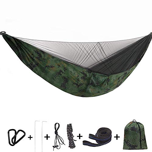 Bwiv Amaca da Campeggio Con Zanzariera Portatile Ultraleggero Amaca Outdoor Paracadute Nylon 290x140cm Portata massima 200 kg Per Escursionismo Backpacking Viaggi Verde 4 290x140cm