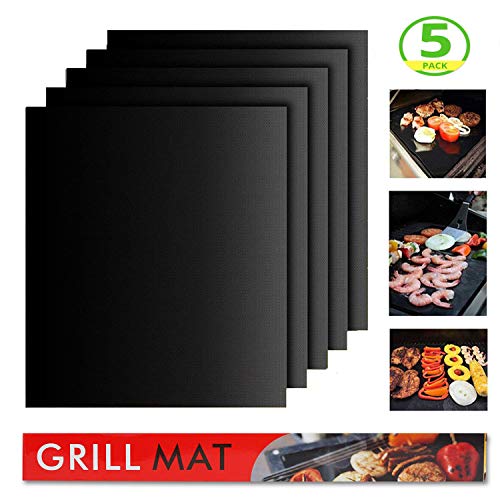 BYBOT Set di 5 Barbecue Grill Mat Tappeto per Griglia a Carbone per Barbecue Picnic Campeggio Riutilizzabili e Facili da Pulire Funziona su Gas Carbone Grill Elettrico e Altro Ancora