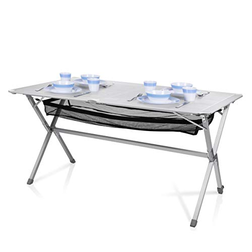 Campart Tavolo da Campeggio Pieghevole TA0806 Grigio 140 x 80 cm