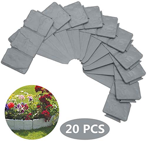 CDblue Bordi per Giardini Effetto Pietra in Plastica 20PCS 5M Bordi da Giardino Flessibile per Giardino Aiuola Erba 25x235cm Gris
