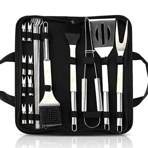 CestMall 20 Pezzi Strumenti Set Barbecue Professionale Attrezzi Barbecue Premio Acciaio Inox Accessori Barbecue in Custodia Grigliate allAperto Regalo per Barbecue Ideale Regalo di Compleanno