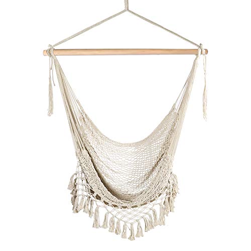 Chihee Sedia Amaca Super Grande Sedia sospesa Corda di Cotone Filato Sedia per Tessitura Spreader in Legno massello Sedile Largo Pizzo Sedia da Altalena Coperta Giardino Esterno Cortile
