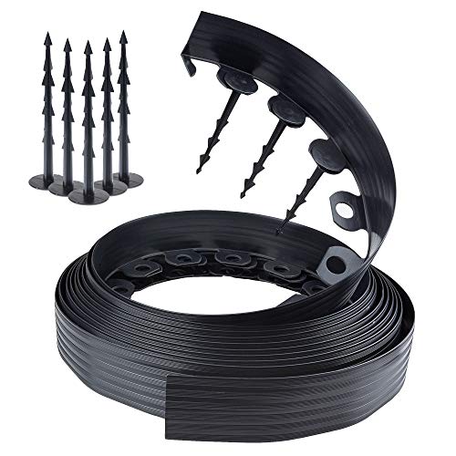 Chrispol System Bordura per aiuole Nero Lunghezza 10 Metri Altezza 6 Centimetri  Bordi per aiuole Flessibile  bordura per Giardino plastica  60 Chiodi di Fissaggio