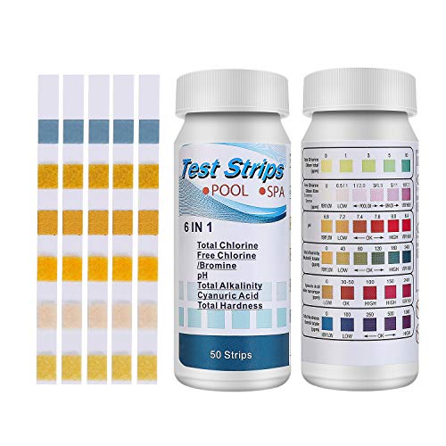 CNSSKJ  Strisce per test della piscina 6 in 1 per piscina SPA idromassaggio pH cloro cloro bromo alcalinit totale acido cianurico per piscina 100 pezzi 2 pezzi