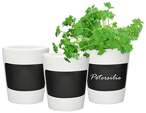 COMFOUR 3x Herb Pot  Il set di vasi per fiori pu essere etichettato con gesso  Decorazione in ceramica per la cucina 03 pezzi  vaso per erbe