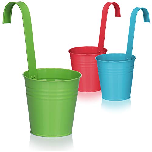 COMFOUR 3x vaso di fiori da appendere per balcone  vaso sospeso con colori vivaci per piante ed erbe  vaso con gancio per giardino la selezione varia vaso di metallo  multicolore