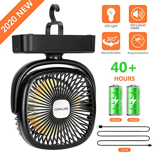 COMLIFE Ventilatore Portatile da Campeggio con Luce LED 3 velocit Rotazione 360 Alimentato Via USB o Batteria Ricaricabile 4400mAh Ventilatore da Tavolo per Casa Esterno Ufficio Campeggio