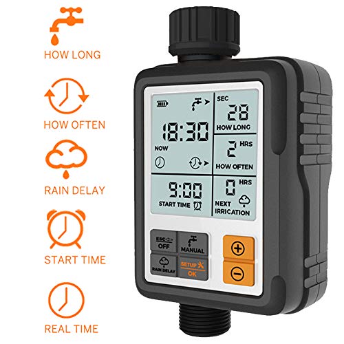 CROSOFMI Irrigatore Giardino Timer per Irrigazione Batteria Automatica Programmatore Centralina Irrigazione Ampio Schermo da 3 Pollici