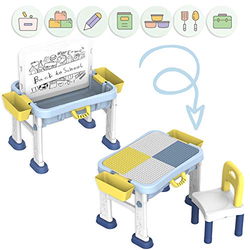 deAO Banco Didattico Portatile per Bambini Centro attivit 3in1 Tavolo Multiuso per lApprendimento e creativit dei Bambini Include Sedia Lavagna e Pannello per Giochi di Costruzione