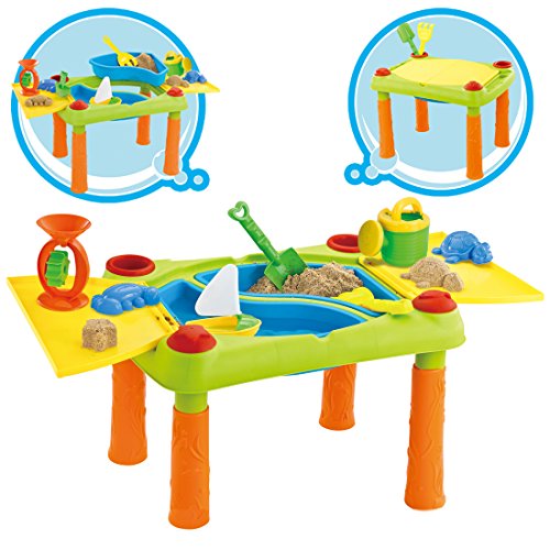 deAO Tavolo da Gioco con Acqua e Sabbia attivit per Bambini allAperto Tavolo con Due Compartimento e Copertura Doppia Include 12 Accessori