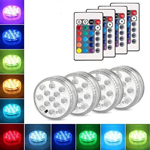Decorazioni per Halloween Danolt 4 Pezzi LED sommergibili con telecomando Colore che cambia Accessori per luce subacquea per base vaso vasca idromassaggio acquario stagno piscina giardino casa