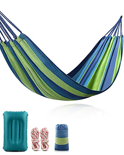 deepee Amaca da Giardino Esterno in Cotone con Cuscino Blu 220 x 80 cm Massima capacit di Carico 200 kgAmaca Campeggio con con Borsa per Il Trasporto per Zaino Campeggio Cortile Giardino