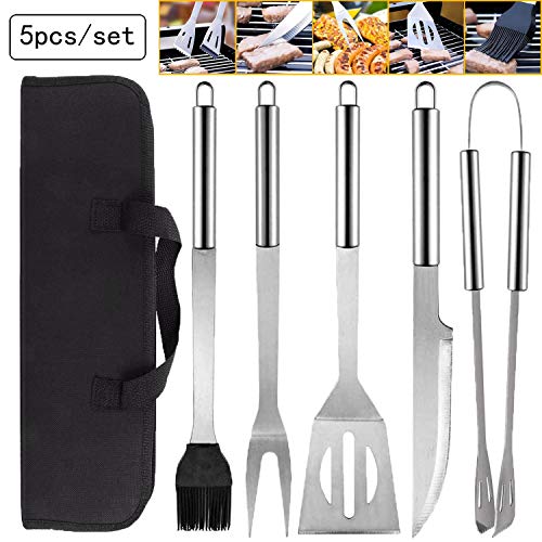 DERU Attrezzi Barbecue Professional BBQ Set di Strumenti Set di Utensili per Barbecue in Acciaio Inossidabile da 6 Pezzi con Sacchetti di Stoffa Oxford per Barbecue per Campeggio Allaperto