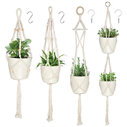 DIAOCARE Appendini per Piante macramCorda a Forma di VasoTessitura a Mano  per Balcone Decorazioni da Giardino39Pollici55Pollici 4 Pacchi 500 4
