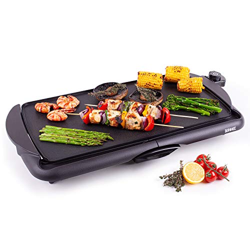Duronic GP20 Piastra elettrica da tavolo anti aderente 2000W Piastra per teppanyaki superficie grill da 52 x 27 cm con termostato e vaschetta raccoglitrice
