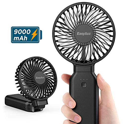 EasyAcc Mini Ventilatore Palmare9000mAh USB Ventilatore Portatile con Manico Pieghevole Ricaricabile Batteria Ventilatore Piccolo Silenzioso 4 velocit per Casa Ufficio Esterno Campeggio Viaggio