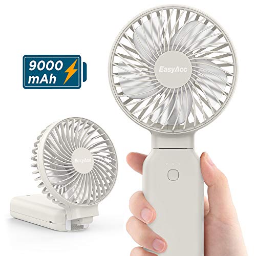 EasyAcc Mini Ventilatore Palmare9000mAh USB Ventilatore Portatile con Manico Pieghevole Ricaricabile Batteria Ventilatore Piccolo Silenzioso 4 velocit per Casa Ufficio Esterno Campeggio Viaggio