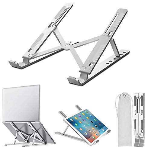 EasyULT Supporto PC Portatile Angolazione Regolabile Pieghevole Portatile PC Stand in Alluminio Ergonomico Ventilato Porta Notebook per Mac Book PROMacBook AiriPad Laptop 10156 Argento