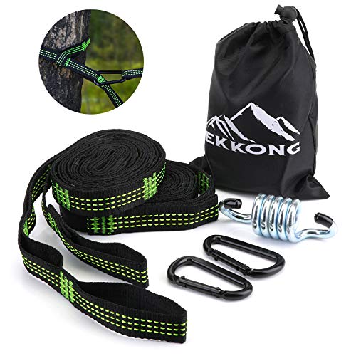 EKKONG Cinghie per Amaca Corda per Amaca 2 Pezzi 300cmx25cm con 15 Nodi Carico Massimo 500 kg con 2 Moschettoni 1 Molla in acciaio e Borsa per Il Trasporto per Allaperto Camping Hammock