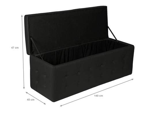 Esidra Cassapanca Ecopelle Pouf Contenitore Moderno Panca Imbottita 140 Cm Nero XL
