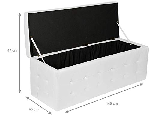 Esidra Cassapanca Ecopelle Pouf Contenitore Moderno Panca Imbottita 140 Cm Bianco XL