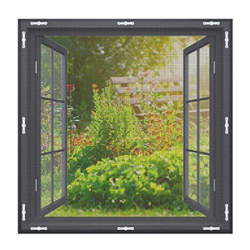 EXTSUD Zanzariera Universale Finestra 150x150cm Rete Zanzariera Tenda Antizanzare per Finestre con 12 Set Magneti Zanzariera Magnetica Tagliabile Protezione contro Zanzare Mosche Insetti Grigio