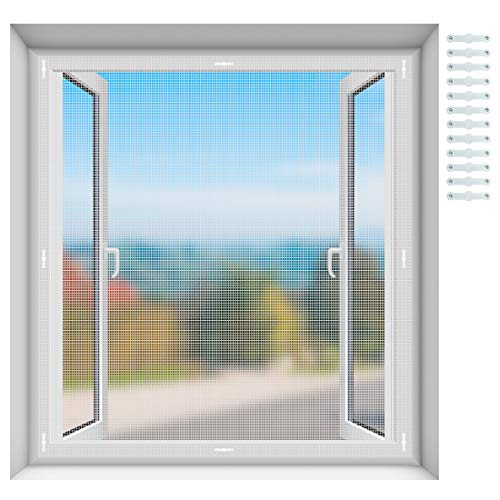 EXTSUD Zanzariera Universale Finestra 150x150cm Rete Zanzariera Tenda Antizanzare per Finestre con 12 Set Magneti Zanzariera Magnetica Tagliabile Protezione contro Zanzare Mosche Insetti Bianco