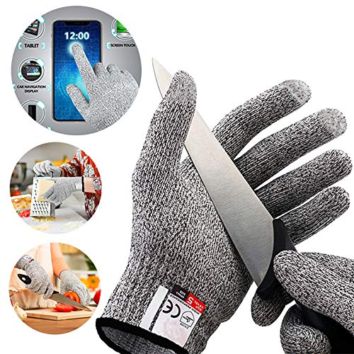 EzLife Guanti Antitaglio Touch Screen Guanti da Lavoro Protezione di Livello 5 ad Alte Prestazioni EN 388 Guanti da Giardinaggio Grado Alimentare Guanti da Cucina Resistenti al Taglio 1 Paio M