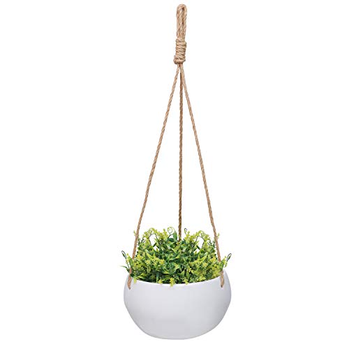 Fioriera da Appendere Portavasi da Appendere in Porcellana 5 Kg di Portata Porta Piante da Appendere con Corda Iuta per InterniEsterni Balcone Giardino Erbe Edera Piante Grasse e Rampicanti