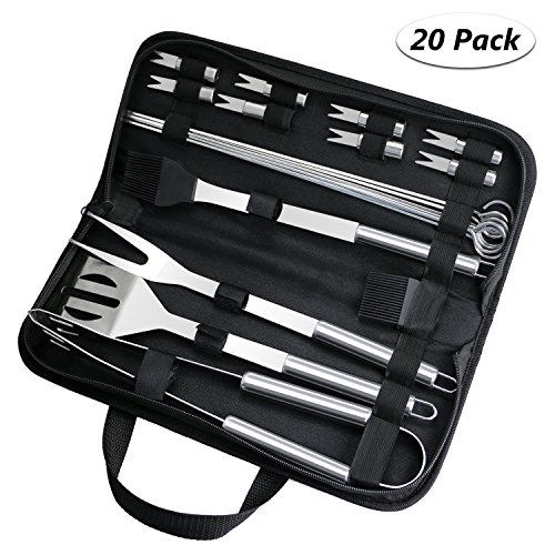 Fixget 20PCS Utensili Barbecue in Acciaio Inox Set Utensili BBQ Barbecue Tool Kit 20PCS