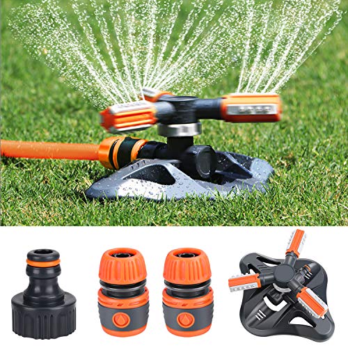 Fixget Irrigatore da giardino  Sistema di irrigazione del prato aggiornato Sistema di irrigazione rotante automatico a 360 gradi 3 Spruzzatore a braccio con connettori