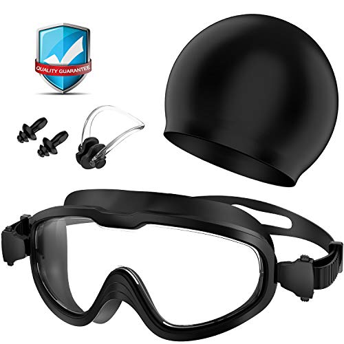 Flagicon Occhiali da Nuoto Antiappannamento Nessuna Perdita Protezione UV Occhialini Piscina per Adulti Uomo Donna e Bambini Gratis Clip per Naso Cuffia da Nuoto Tappi per Orecchie