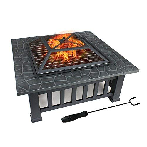 Fobuy braciere con griglia per barbecue tavolo quadrato in metallo braciere da giardino patio barbecue ghiaccio con copertura impermeabile 3 in 1 braciere quadrato e griglia