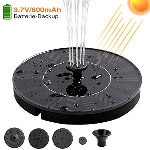 Fontana Solare 24 W con Batteria di Backup4 ugelli Pompa per Fontana Solaregalleggiante per Bagno di UccelliRiciclaggio Dellacqua per Acquario Stagno Piscina Decorazione del Giardino Esterno